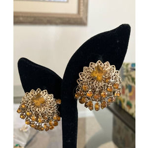Vintage Citrine Colored Glass Stone Earrings